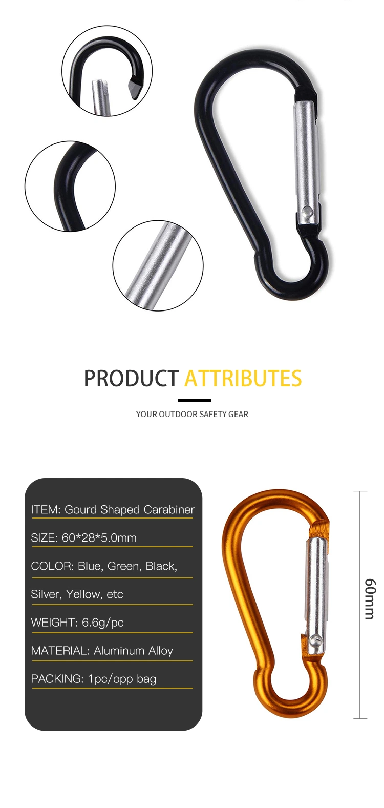 Metal Aluminium Carabiner Keychain, Snap Hooks Hot Sale Products